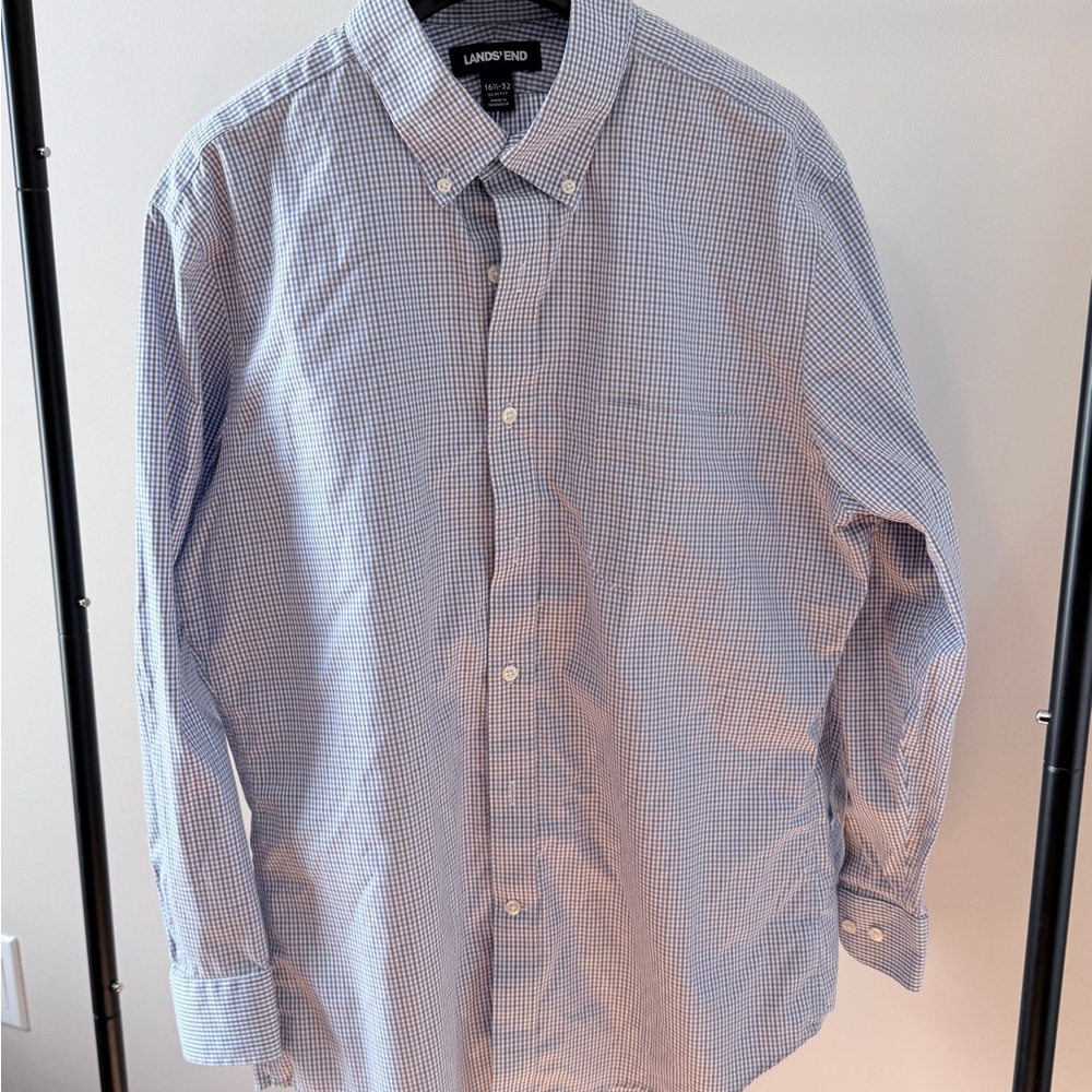 Lands' End Men's Blue Gingham Shirt